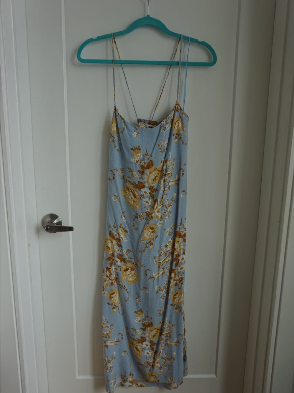 Reformation Light Blue Maxi Dress with Yellow Floral Print